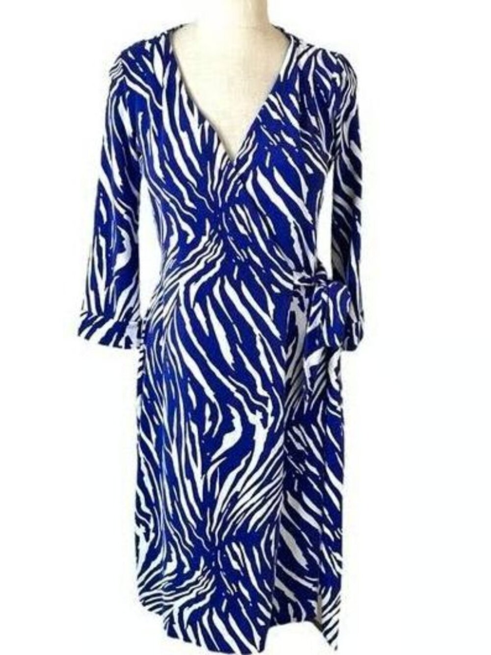 NWT Diane von Furstenberg DVF Julian Wrap Dress Cobalt Tiger Print 14
